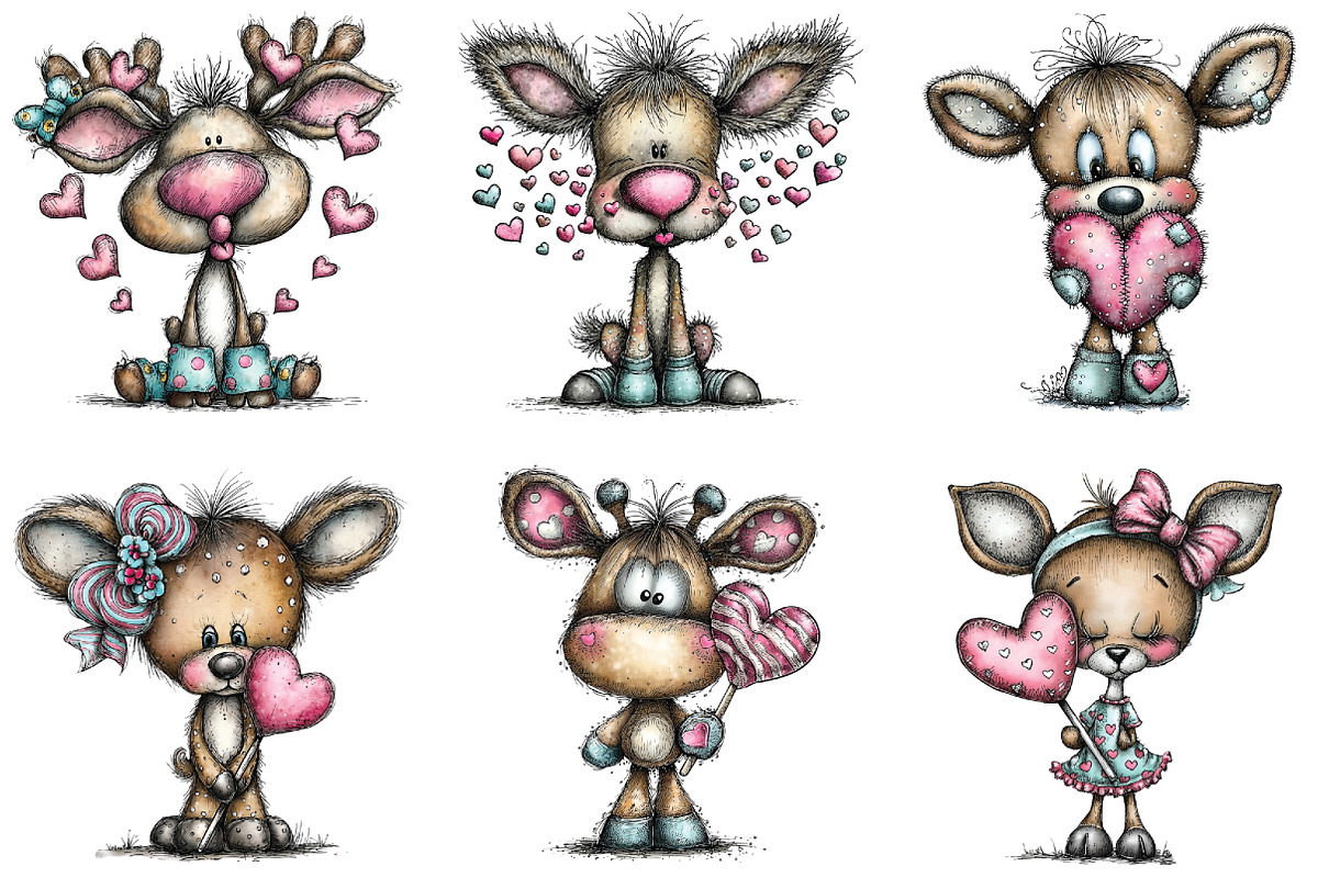 Whimsical Valentine Deer Clipart, an Illustration by CraftArtStudio (Photo 2 of 6)