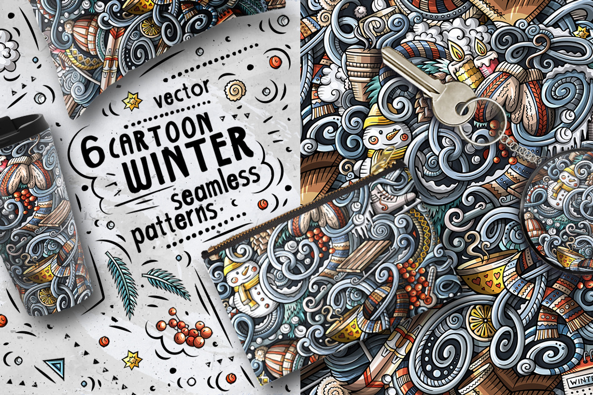 6 Winter Cartoon Seamless Patterns, a Pattern Graphic by BALABOLKA (Photo 2 of 7)