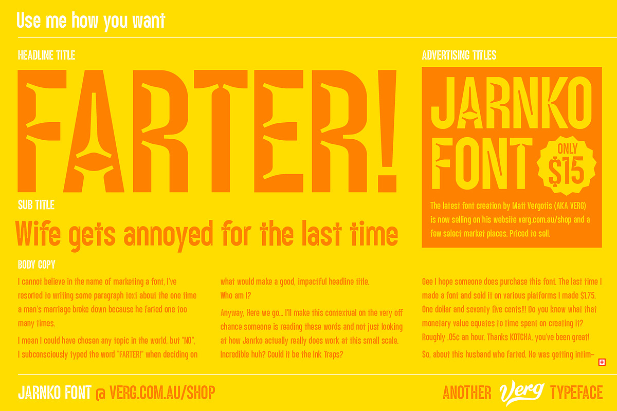 Jarnko Font, a Font by Verg Shop (Photo 7 of 7)