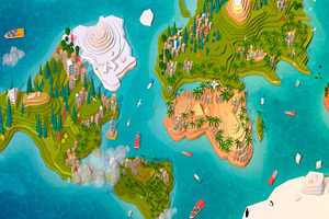 Cartoon Low Poly Earth World Map 2.0