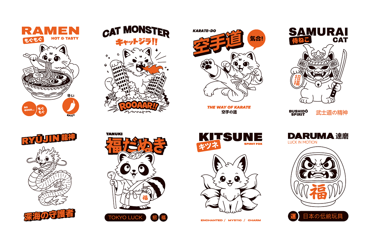 Kawaii Japan Vector Stickers, a Decorative Illustration by SergeyBitos (Photo 10 of 12)