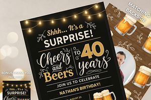 Surprise 40th Birthday Invitation, a Card Template by Shinehoon