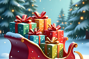 Festive Sleigh Carrying Colorful Wra, a Photo by LOGOCREATIVE