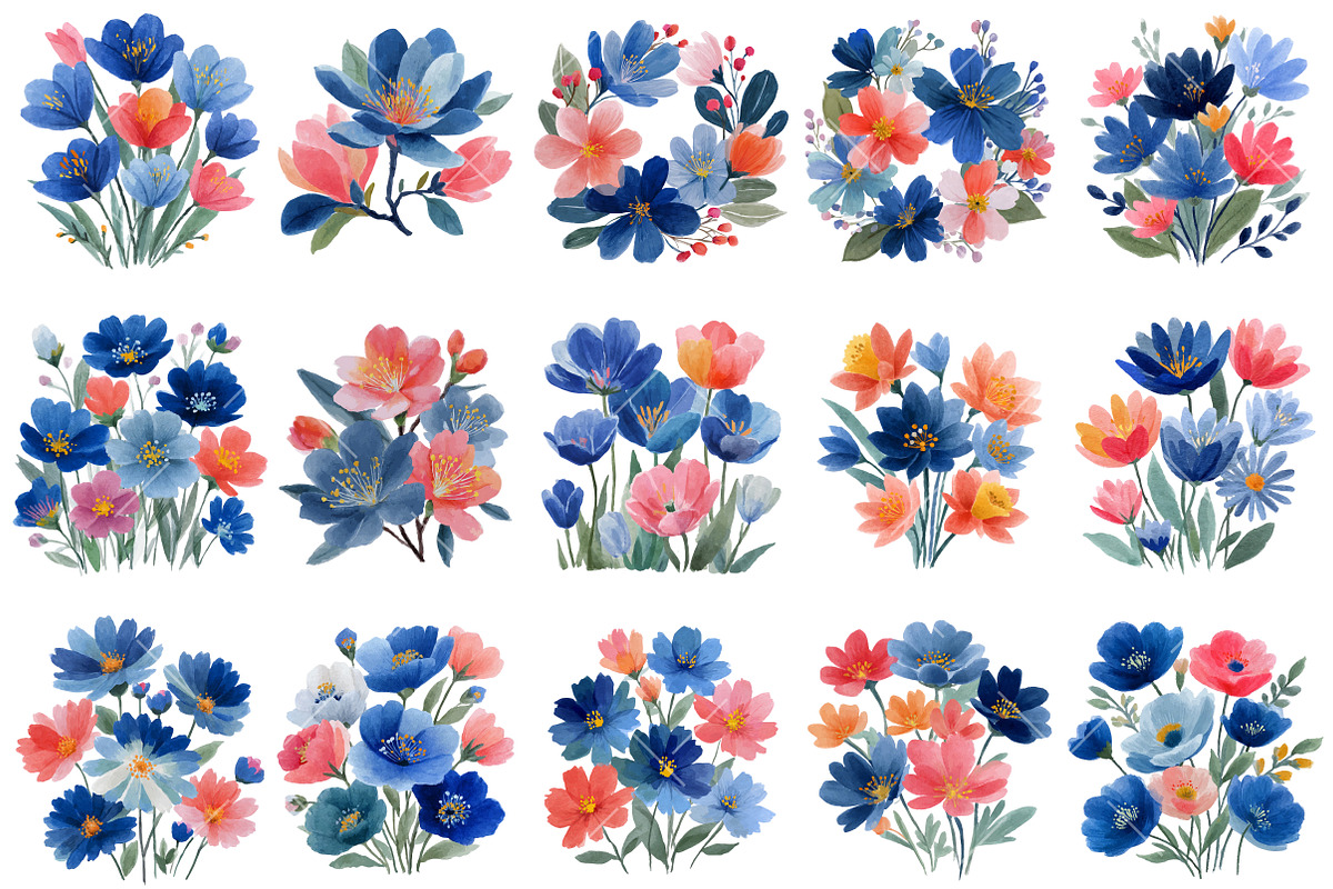 Watercolor Spring Flower Clipart, an Illustration by OK Design (Photo 3 of 6)