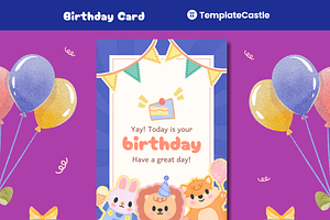 Animal Friends Canva Birthday Card, a Design Template by TemplateCastleStore