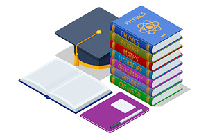 Isometric pile of books with, an Education Illustration by Golden Sikorka