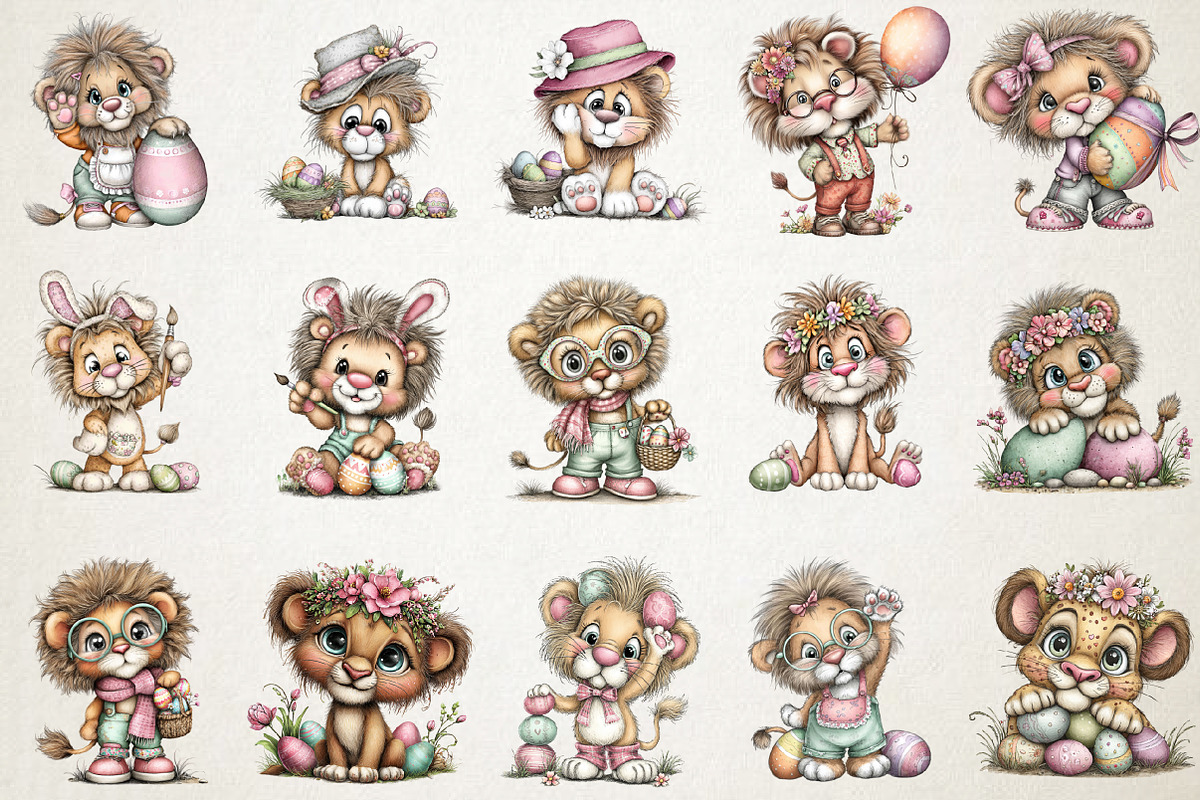 Quirky Easter Lion Clipart Bundle, an Animal Illustration by RobertsArt (Photo 4 of 5)