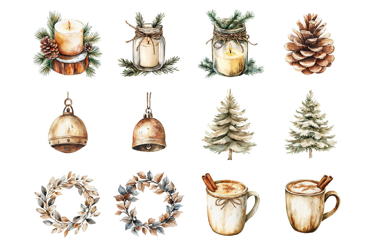Neutral Rustic Christmas Clipart, an Illustration by Design Market (Photo 3 of 4)