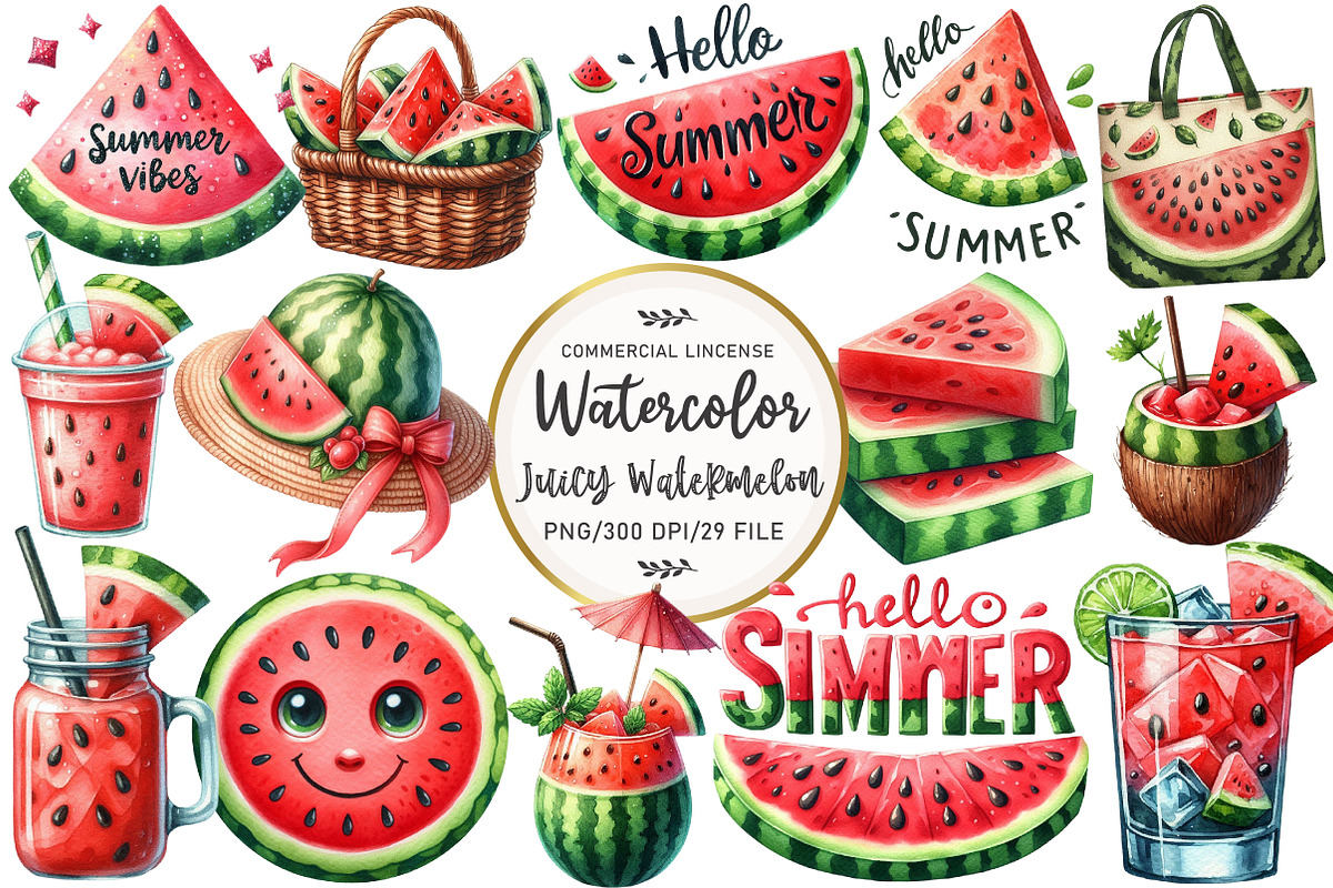 Summer Juicy Watermelon Clipart, an Illustration by OK Design (Photo 1 of 5)