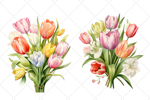 Pastel Tulip Bouquets Watercolor