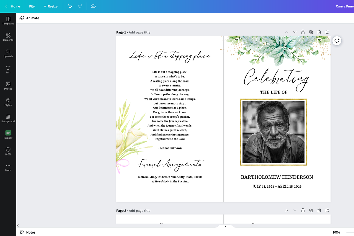 Greenery Funeral Program Canva, a Brochure Template by SmmrDesign (Photo 6 of 6)