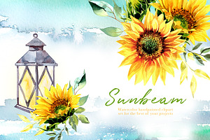 Watercolor Sunbeam Clipart Set