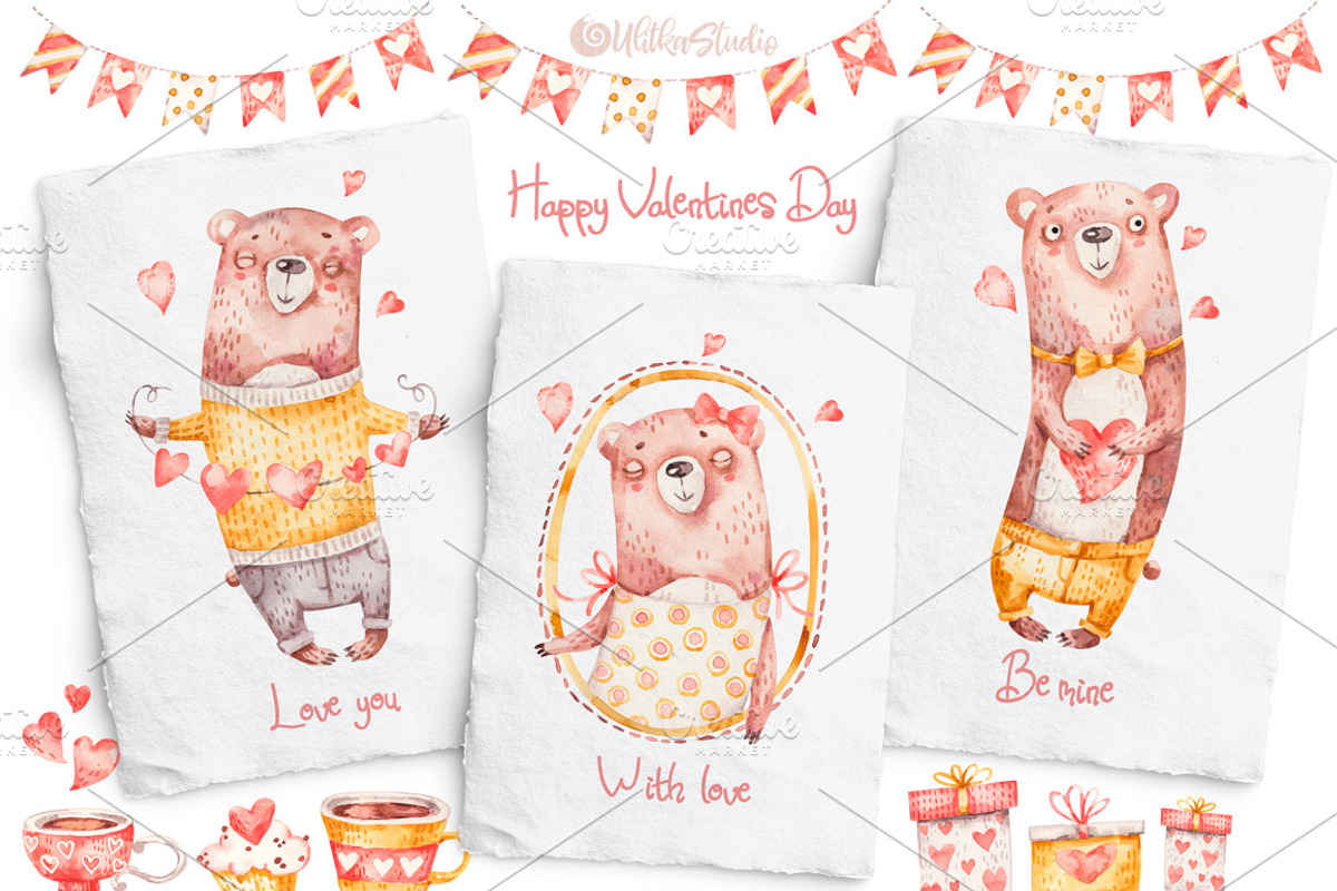 Cozy Valentines Day. Lovely bears, an Animal Illustration by UlitkaStudio (Photo 12 of 20)