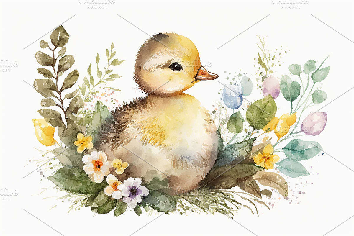 Watercolor Easter Spring Baby Duck, an Animal Illustration by OREJE