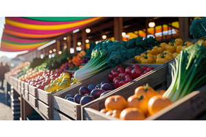 Fresh produce display at a vibrant, an Illustration by tilialucida