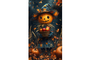 Whimsical Autumn Scarecrow With