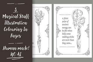 5 Fantasy Staff Colouring Pages NOAI, a Decorative Illustration by Forest Lily