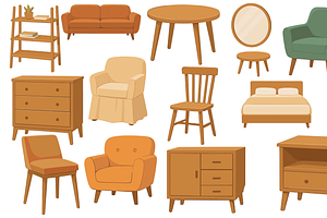 Mid Century Modern Furniture Set, an Object Graphic by nikagraphic