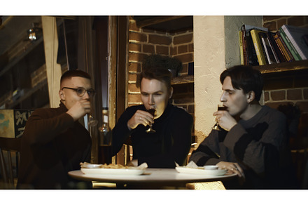 Three men are drinking in restaurant, a Person Photo by Media Whale Stock
