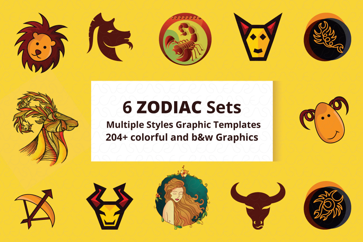 6 zodiac sets 204+ illustrations, an Illustration by VecRas (Photo 1 of 17)