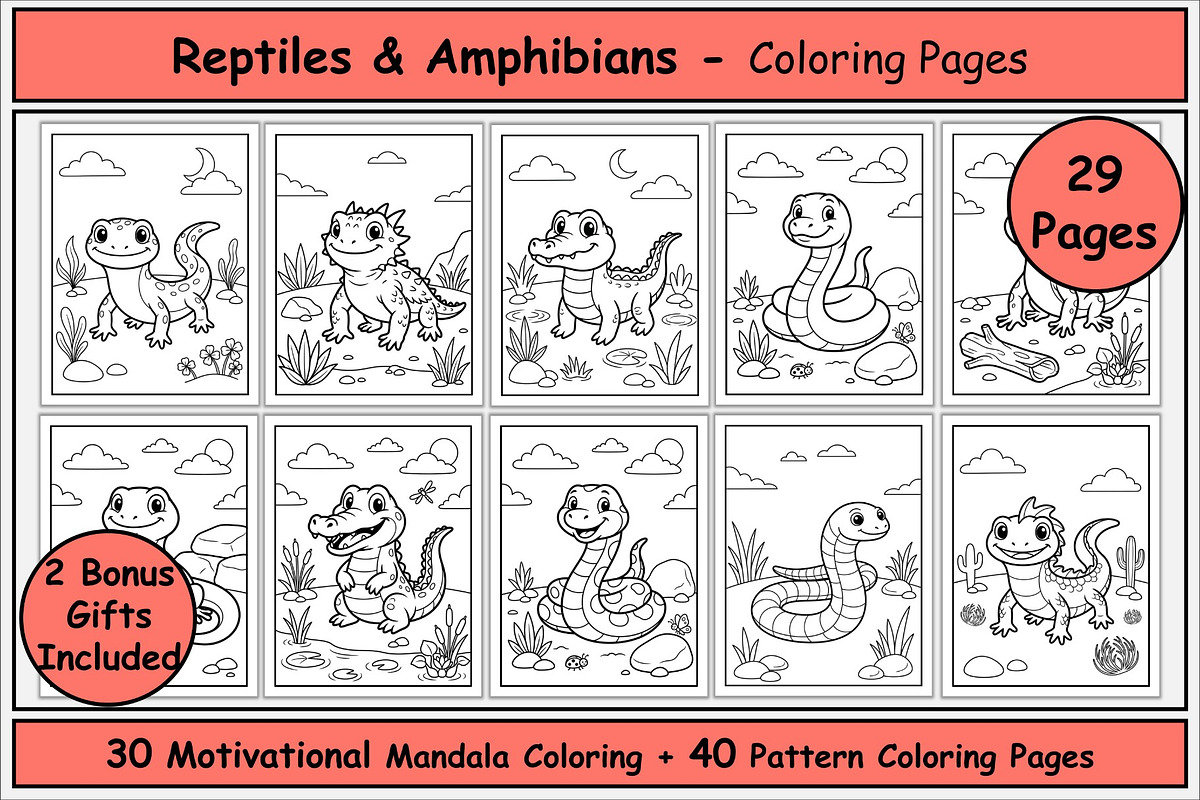 Reptiles & Amphibians Coloring Pages, an Animal Illustration by Lamia Emad (Photo 1 of 5)