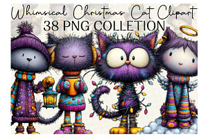 Whimsical Christmas Cat Clipart, an Illustration by DreamCafeArt