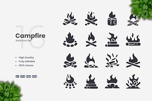 Campfire Solid Icons, an Icon by Upnowgraphic