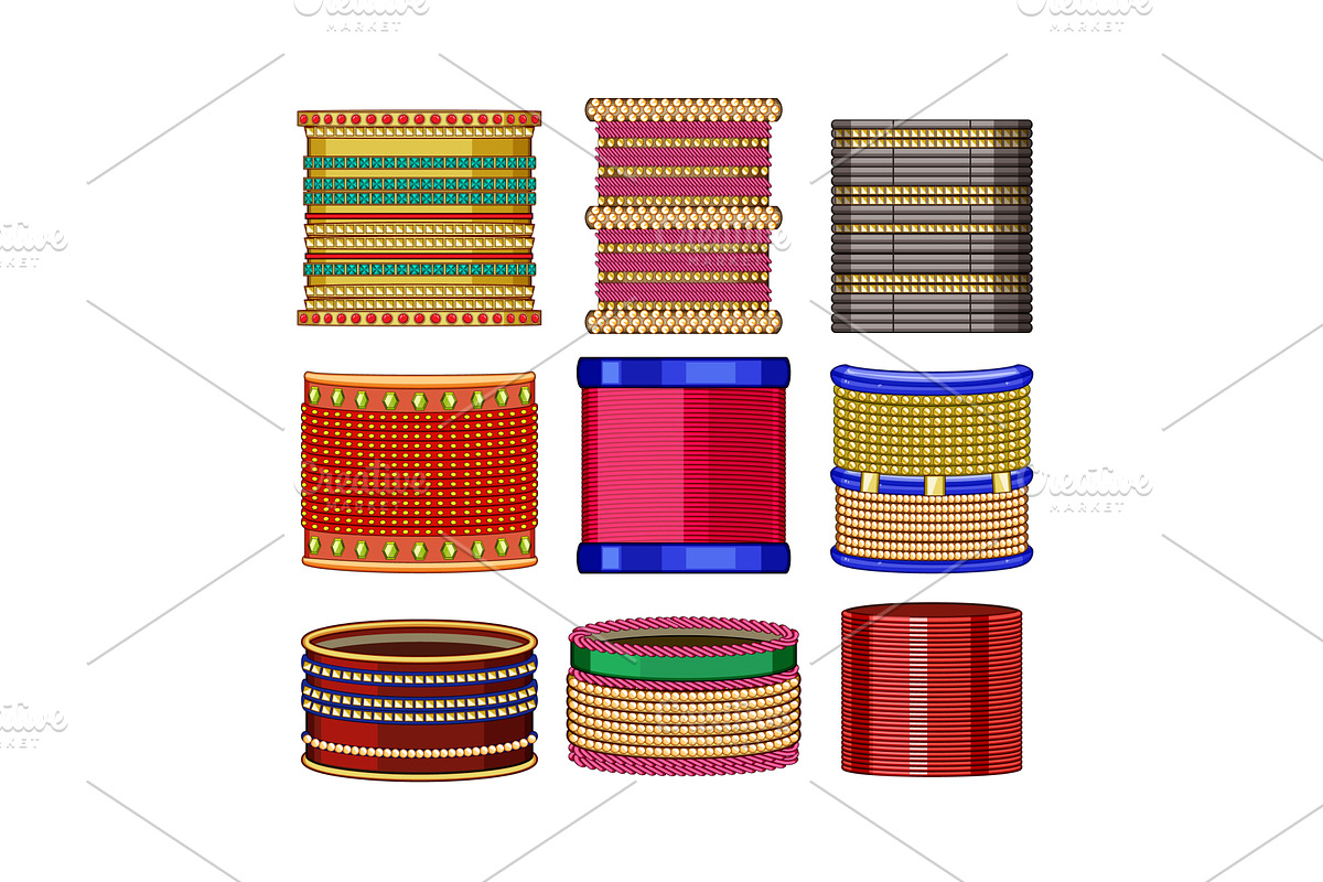 Indian churi bracelets vector set, an Illustration by pikepicture