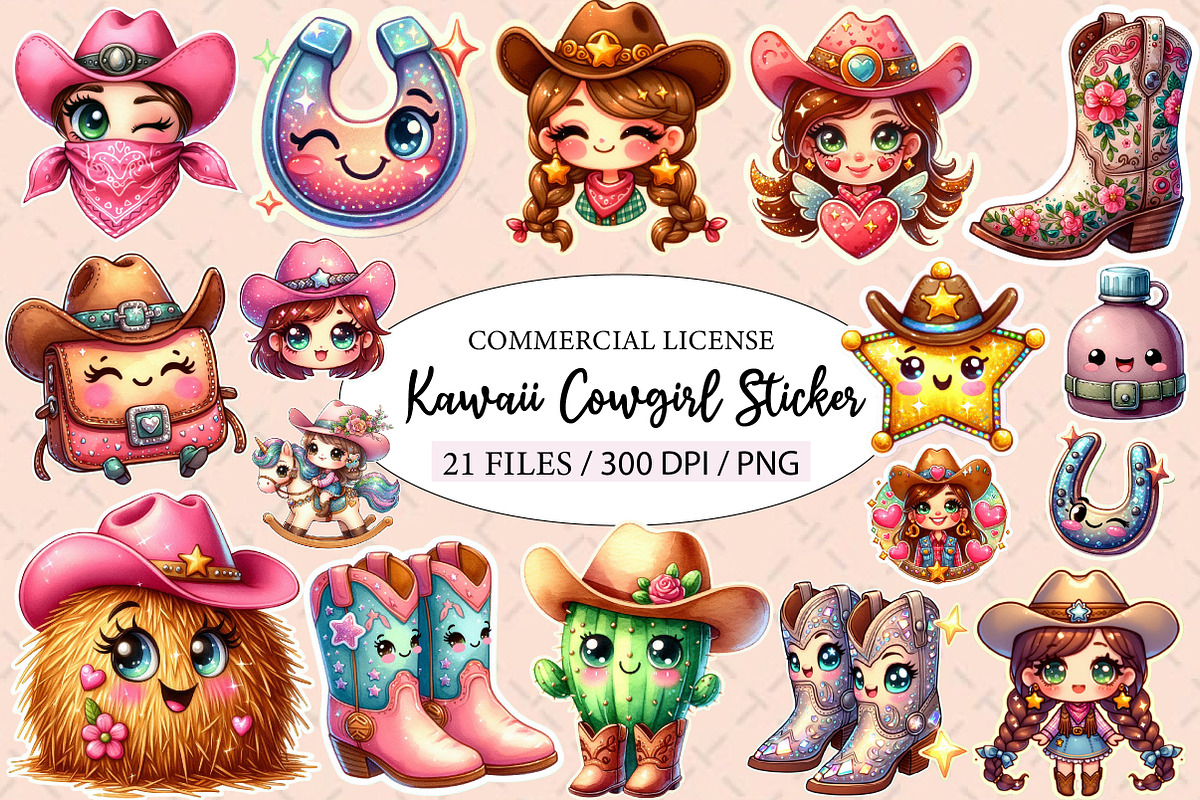 Kawaii Cowgirl Sticker Clipart, an Illustration by Designworld (Photo 1 of 6)
