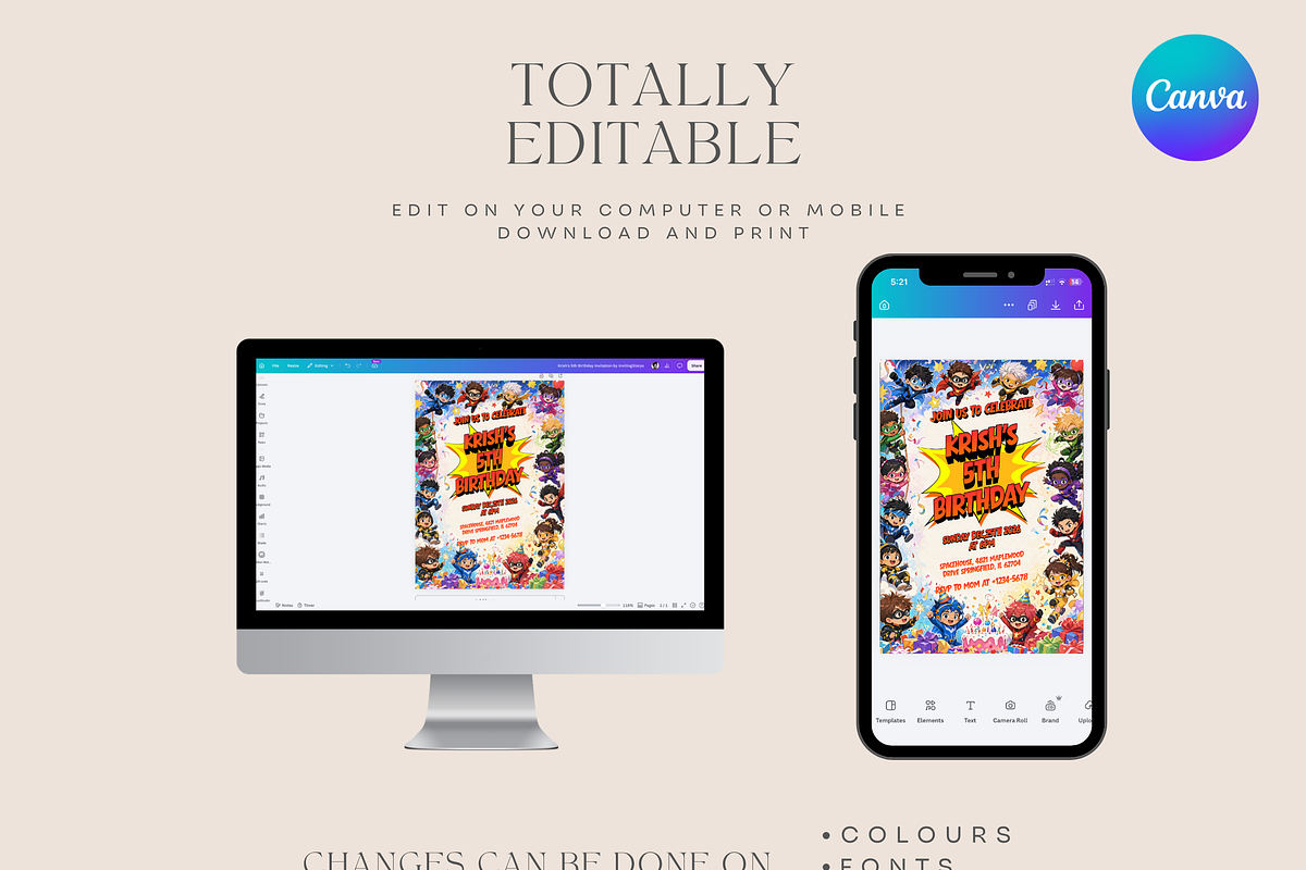 Chibi Superhero Birthday Invitation, an Invitation Template by InvitingStorys (Photo 8 of 12)