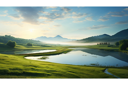 meadow reflection dawn hill, a Nature Photo by pikepicture