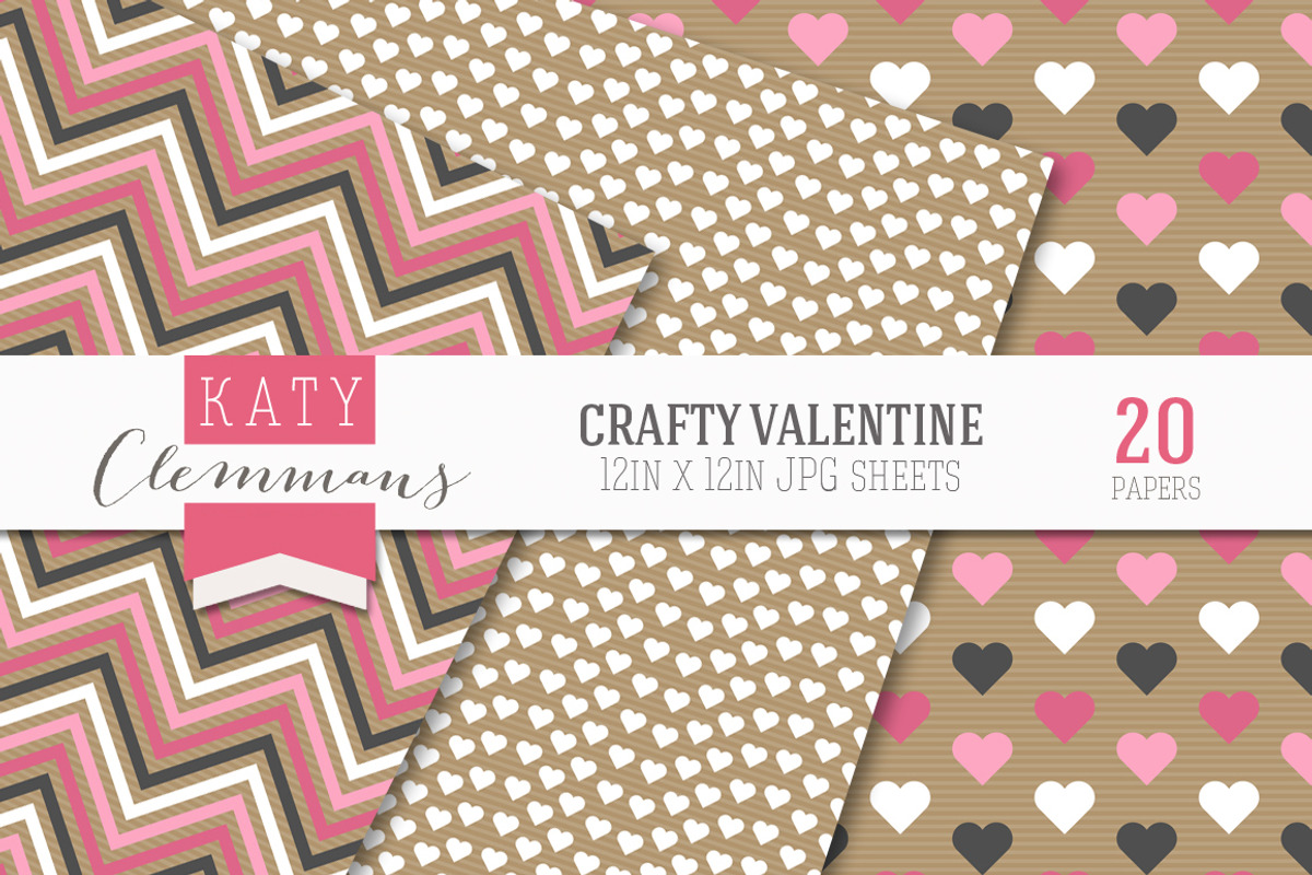 Crafty Valentine digital paper pack preview 3