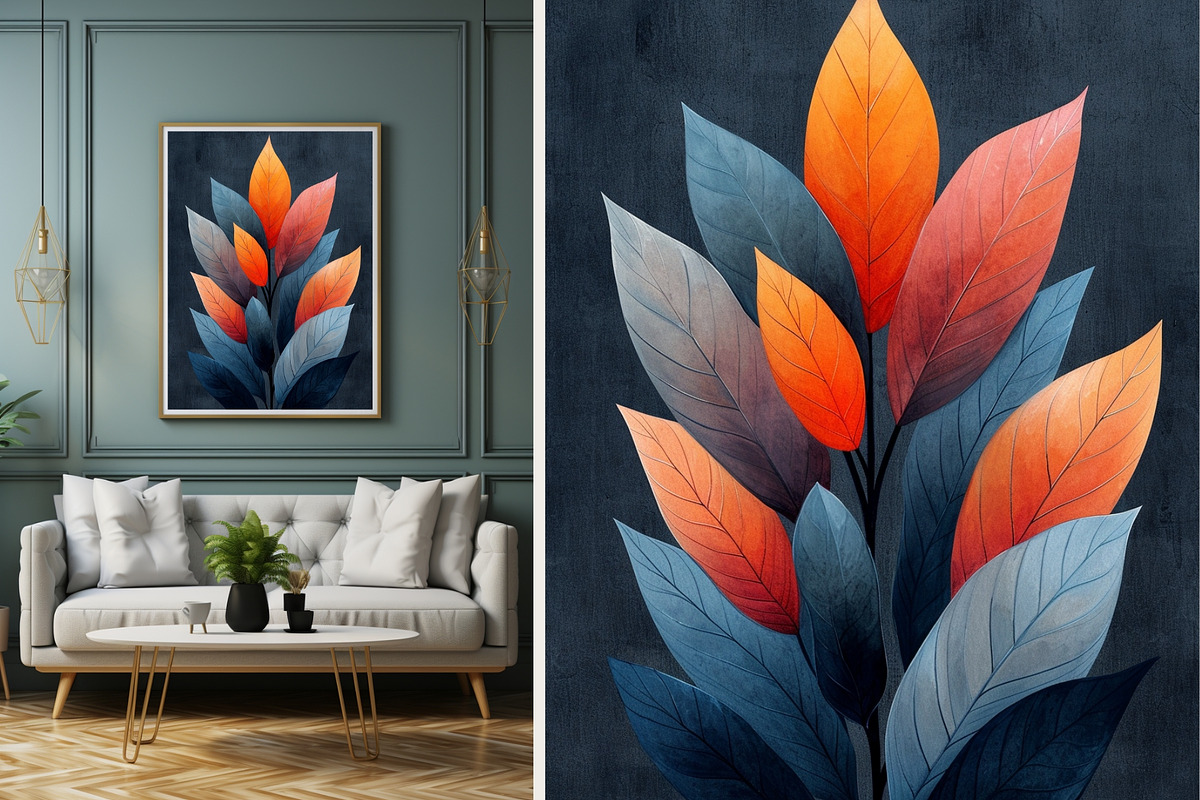 8 blue plant leaves art wall print, a Decorative Illustration by ARTOZEN DIGITAL (Photo 2 of 13)