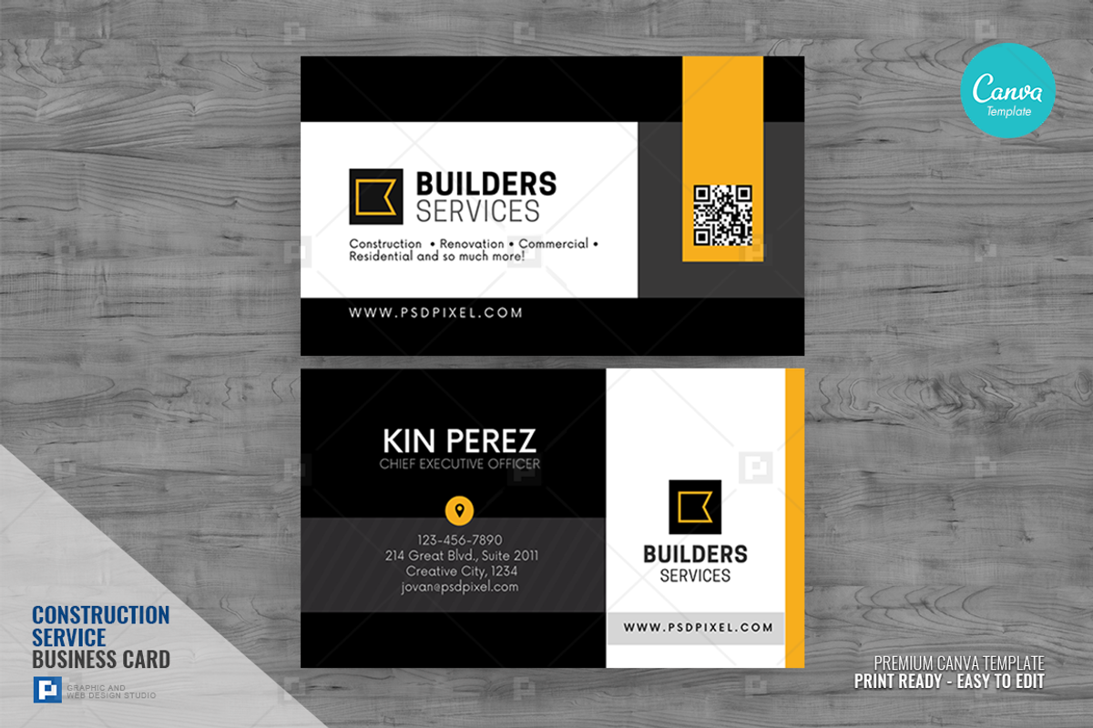 Construction Canva Business Card 15, a Business Card Template by PSDPixel (Photo 1 of 4)