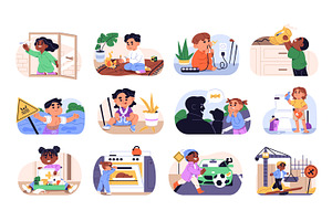 Kids danger and safety concept set, a Person Illustration by PaperTrident