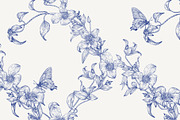 Vintage Seamless Patterns Blue Toile, a Pattern Graphic by ON_lineart_store (Thumbnail 5 of 10)