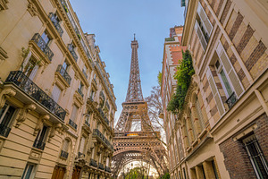 The Eiffel Tower and vintage buildings in Paris