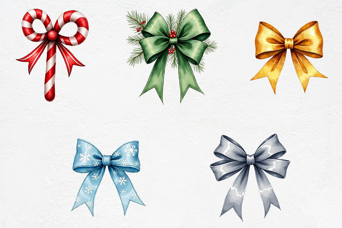 Watercolor Christmas Bow Clipart, an Illustration by CrexoraLab (Photo 3 of 5)
