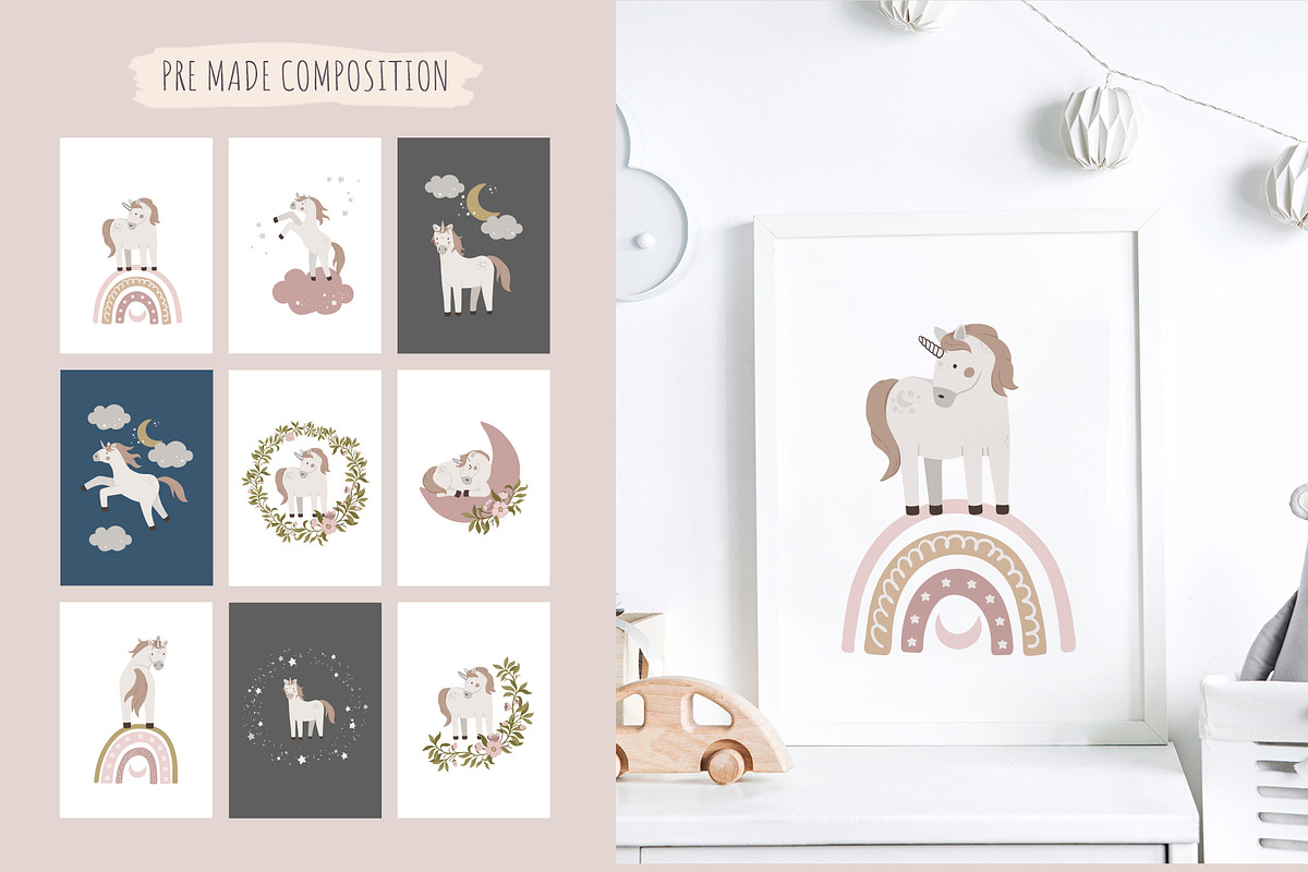 Unicorns, Moon & Rainbow, an Animal Illustration by Nadezhda Mikhailova (Photo 7 of 16)