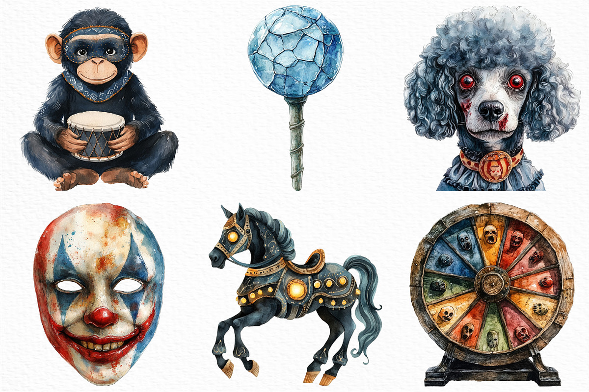 Watercolor Spooky Circus Clipart, an Illustration by Craft Nest (Photo 5 of 6)