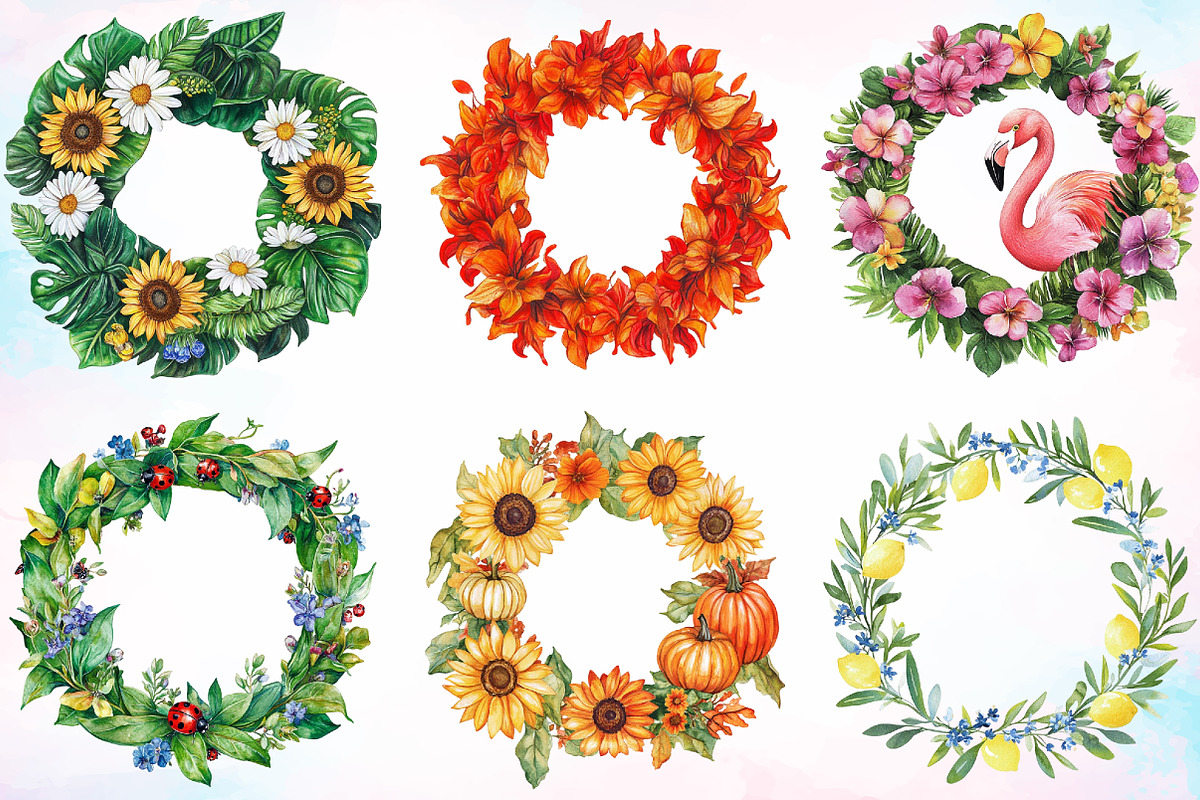 Watercolor Summer Wreath Clipart PNG, an Illustration by Canvas Craft (Photo 4 of 4)