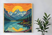 Vintage Poster Cabin By a Lake, a Decorative Illustration by Sharon Schwalbe (Thumbnail 2 of 6)