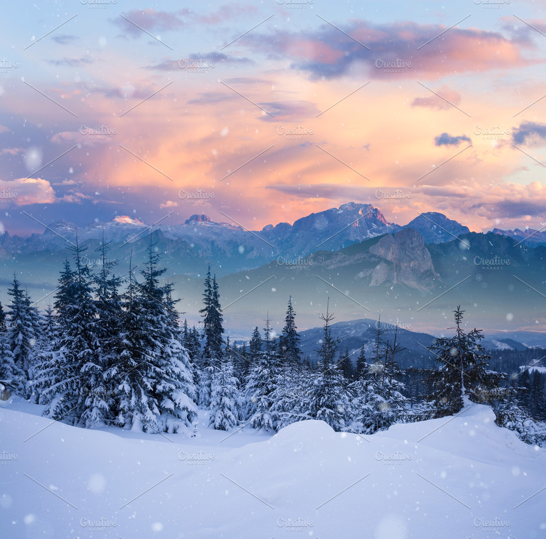 Beautiful winter alpine mountain containing winter, mountain, and snow, a Nature Photo by khoroshkov