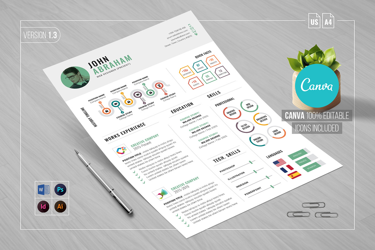 Info-graphic Resume/CV, a Resume Template by White Graphic (Photo 3 of 4)