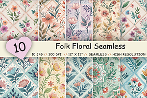 Folk Floral Seamless Patterns Bundle, a Pattern Graphic by FloridPrintables