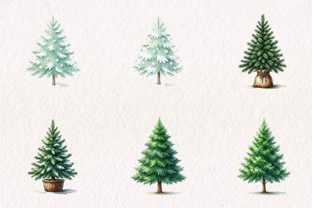 Watercolor Christmas Tree Clipart, a Seasonal Illustration by CreationArt (Photo 3 of 7)