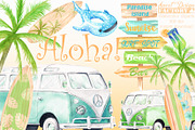 Camper van and surf boards cliparts, an Illustration by Sweet sweet design (Thumbnail 1 of 7)