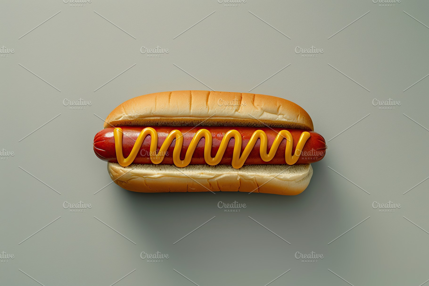 Hot dog with ketchup and mustard on grey background, a Food & Drink Photo by AlyaAnd