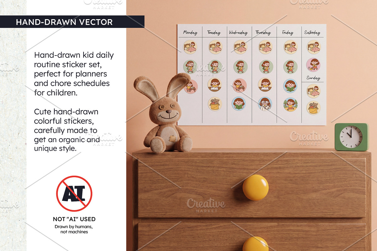 Kids Daily Routine Sticker Set, an Education Illustration by insemar (Photo 2 of 4)