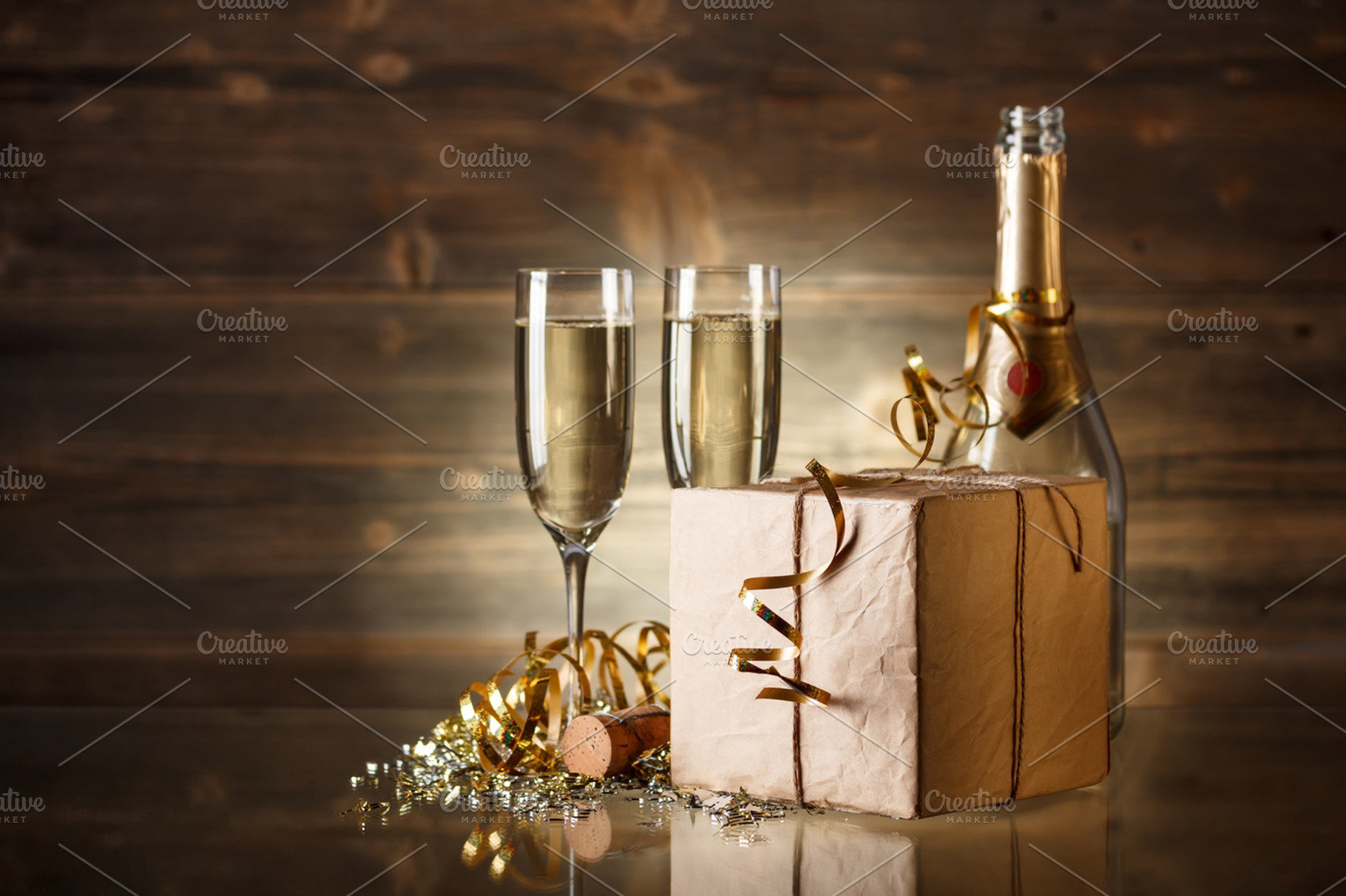 New year concept stock photo containing box and wine
